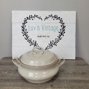 Hearthside Classics Stoneware Soup Vegetable Dish with‎ Lid Beige Japan Vintage